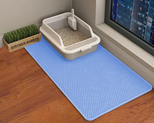 Miniatura 23 de HCY&WLD Tapete para arena de gatos, 45x26/35x24/30x22/24x18 pulgadas, tapete de doble capa para caja de arena de gatos, EVA antideslizante