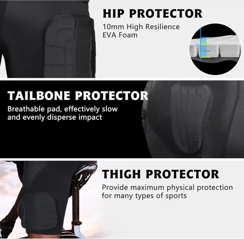 Miniatura 3 de Mens Football Girdle with Pads Hip Thigh Butt Tailbone Protector Pants Padded Compression Short Youth Adult Protective for Baseball Snowboard Skate