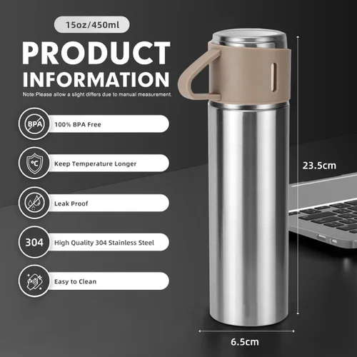 Miniatura 2 de Botella térmica de café, taza de viaje de acero inoxidable aislada al vacío, botella aislada de 16 onzas con taza para bebidas calientes y frías