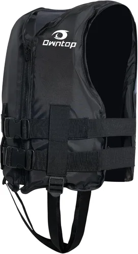 Owntop Chaquetas de natación para niños y adultos de 50 a 125 libras de hebillas dobles, cremallera y correa de entrepierna, chaleco de esquí ligero
