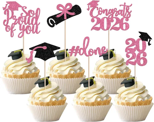 Miniatura 20 de 24 piezas de decoración de cupcakes de graduación para fiesta 2026, selecciones de cupcakes de noche de graduación 2026, decoraciones para pasteles
