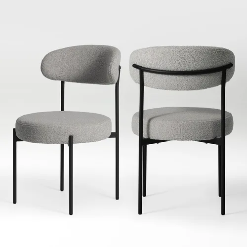Miniatura 13 de WestinTrends Alexandria Mid-Century - Sillas de comedor redondas tapizadas de sherpa (juego de 2), color gris carbón