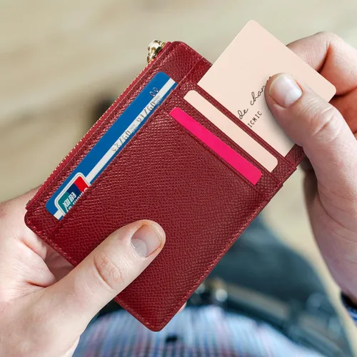 Miniatura 98 de Tarjetero delgado con bloqueo RFID, billetera de bolsillo pequeño, con cremallera Keychian para monedero, monedero y tarjetero para mujeres y hombres