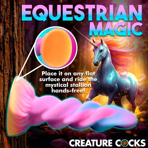 Miniatura 3 de CREATURE COCKS Consolador de silicona de unicornio que brilla en la oscuridad para hombres, mujeres y parejas. Firme y flexible, base de succión