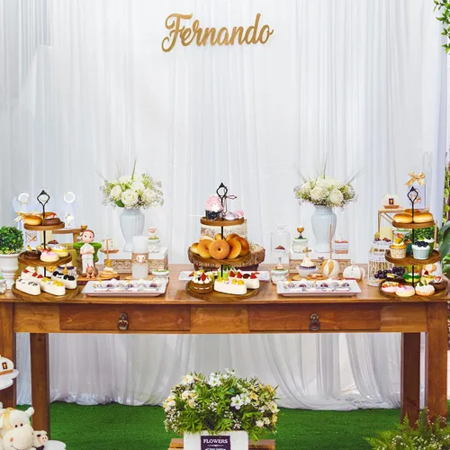 Miniatura 5 de Zopeal Juego de 3 soportes de madera para cupcakes de 3 niveles, bandeja de madera rústica para servir postres de granja, soporte para torre