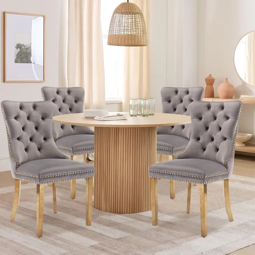 Miniatura 121 de Juego de 2 sillas de comedor tapizadas de terciopelo, sillas laterales de cocina de estilo moderno con ribete de cabeza de clavo y patas de madera