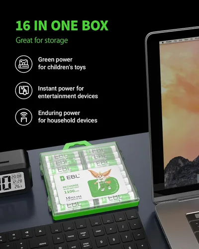 Miniatura 7 de EBL Baterías AAA recargables (16 unidades) Ready2Charge 1100mAh 1.2V Batería Ni-MH