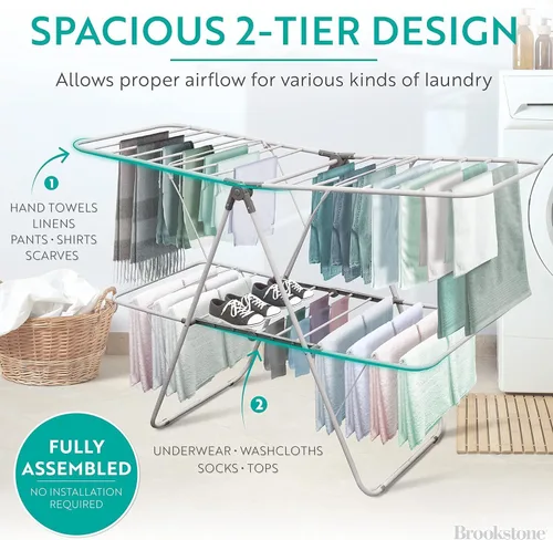 Miniatura 3 de BROOKSTONE – Extra Grande – Con Doble Espacio – Estante de Secado de Ropa Plegable de 2 Niveles, para Interior/Exterior