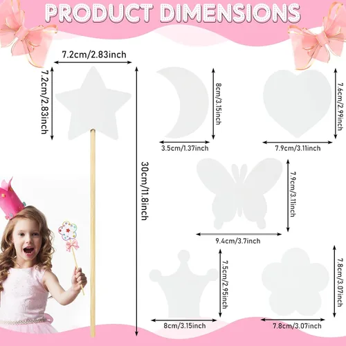 Miniatura 2 de Cindeer Kit de 42 varitas de hada de princesa, 36 piezas de varitas de madera sin terminar con 6 hojas de calcomanías de diamantes coloridos