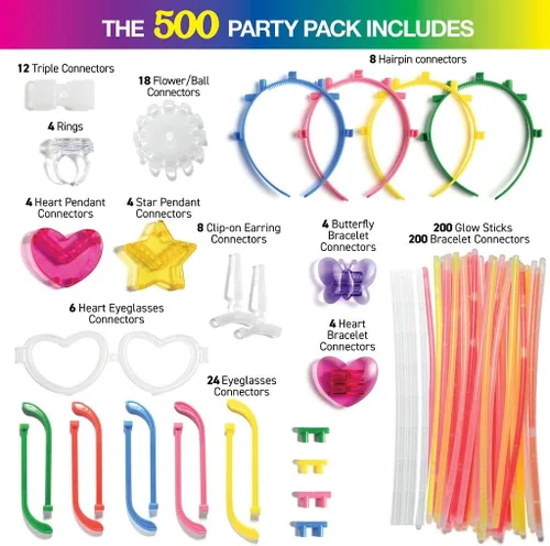 Miniatura 3 de Paquete de 500 collares y pulseras de varillas brillantes para fiestas, suministros de fiesta ultra brillantes que brillan en la oscuridad