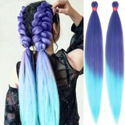 Miniatura 50 de Cabello trenzado verde con lentejuelas de 26 pulgadas, preestirado, trenzas de textura Yaki, extensiones de cabello pre plumadas, 3 paquetes, fácil