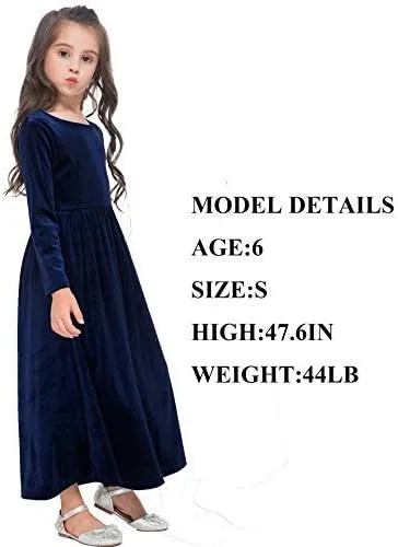 Miniatura 5 de GAZIAR Vestido largo de terciopelo con bolsillos para niñas, vestido casual de manga larga, vestido de fiesta para vestido de noche, Navidad, boda