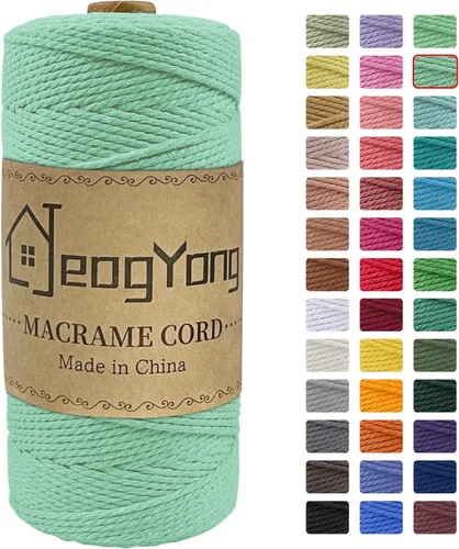 Miniatura 25 de JeogYong Cuerda de macramé de 0.078 pulgadas x 218 yardas, cuerda de algodón natural torcida de 3 hebras, cuerda de algodón de color para colgar Café