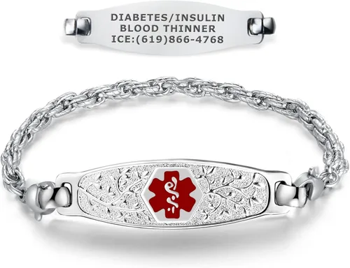 Divoti Custom Engraved Medical Alert Bracelets for Women Stainless Steel Medical Bracelet Medical ID Bracelet wFree Engraving Beautiful Olive Tag