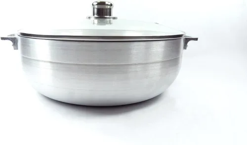 Uniware Horno holandés Caldero de calibre pesado de aluminio con tapa de vidrio, plata (13.5 QT)