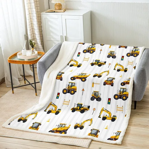 Manfei Manta de construcción con diseño de excavadora, tractor, camión, cama, para niños, adolescentes, decoración de habitación, manta de automóvil