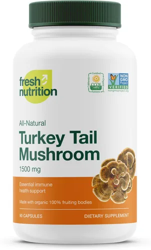 Fresh Nutrition Suplemento orgánico de extracto de hongo de cola de pavo - Alto en beta glucanos - Sin OMG, apto para veganos, sin gluten, 90