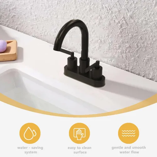 Miniatura 3 de KINGO HOME Grifo de lavabo de baño negro mate, grifo de baño en cascada de 2 o 3 agujeros, grifos centrales de 4 pulgadas, 2 manijas de tocador