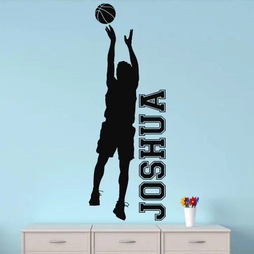 Miniatura 2 de Calcomanía de vinilo con nombre personalizado de baloncesto para niños