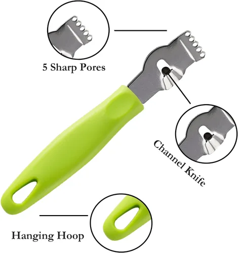 Miniatura 5 de 3 Uds. Limón Zester Herramienta Pelador de cítricos Rallador Zester con mango de plástico Acero inoxidable Rallador de frutas Cuchillo de pelar
