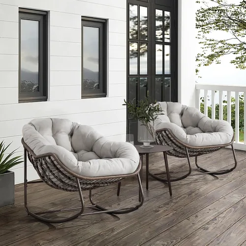 Miniatura 3 de Mecedoras para patio, mecedora de huevos de mimbre de gran tamaño, sillas Papasan tapizadas para interiores y exteriores, silla moderna para balcón