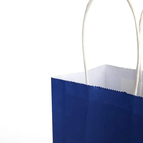 Miniatura 6 de Oikss Paquete de 100 bolsas de papel kraft medianas de 8 x 4.75 x 10 pulgadas con asas a granel para cumpleaños, bodas, fiestas, comestibles, Azul