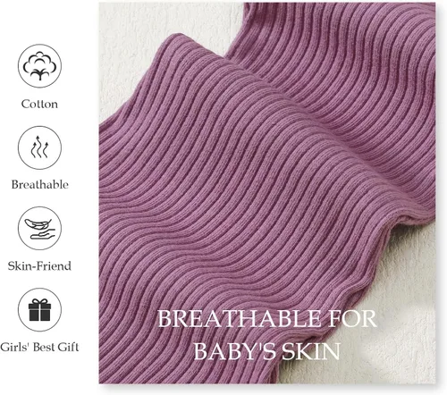 Miniatura 5 de SOBOWO Pantalones acampanados para bebé, paquete de 3 unidades para niña pequeña, color liso, acanalado, con volantes, pantalones acampanados