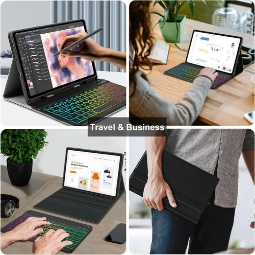Miniatura 7 de Funda con teclado para Samsung Galaxy Tab A7 de 10.4 pulgadas 2020 (SM-T500/T505/T507), cubierta de teclado Bluetooth desmontable