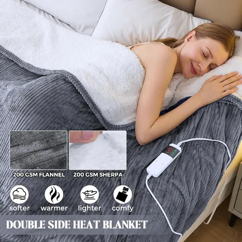Miniatura 3 de Manta eléctrica térmica de 50 x 60 pulgadas, manta térmica suave, cálida y gruesa para invierno frío, temporizador de 5 posiciones y 10 ajustes