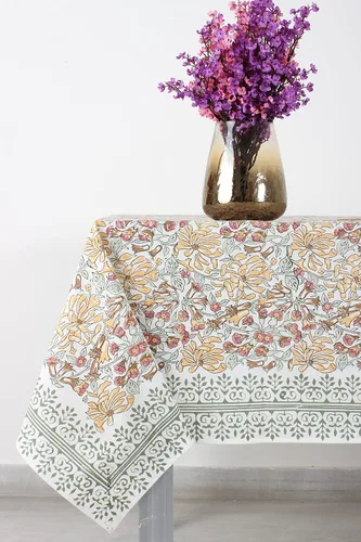 Miniatura 68 de Ridhi Mantel rectangular de algodón con estampado de bloque a mano amarillo mostaza, 102 x 48 pulgadas, reutilizable, decorativo para uso diario