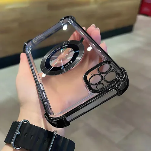 Miniatura 70 de Funda magnética transparente para iPhone 14 Plus, lujo brillante en las cuatro esquinas, protección de grado militar a prueba de golpes