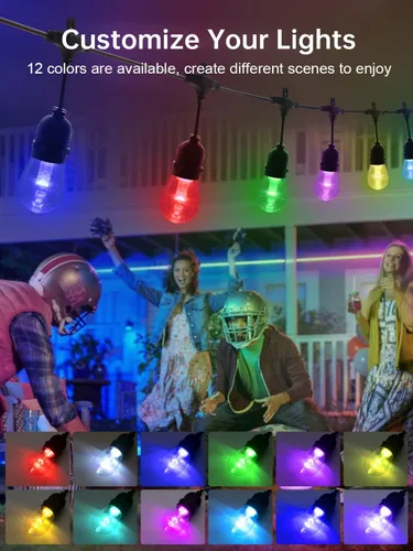 Miniatura 3 de Cadena de luces LED de grado comercial de 48 pies para exteriores con control remoto, inastillables, impermeables, cambiantes de color, luces