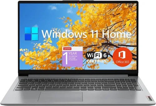 Lenovo IdeaPad 1 Laptop para estudiantes, pantalla FHD de 15.6 pulgadas, procesador Intel de doble núcleo, 12 GB de RAM, SSD de 512 GB + 128 GB Gris