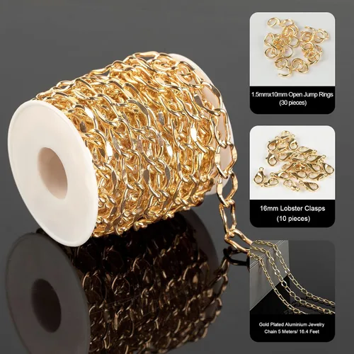 Miniatura 2 de YOUBEIYEE Cadena chapada en oro de 16.4 pies para hacer joyas, collar de cadena de aluminio para mujeres y hombres, pulsera de bricolaje para Labio