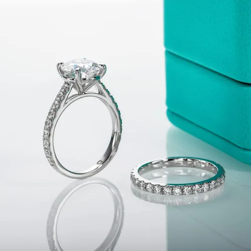Miniatura 5 de AnuClub Total 4.14ct 3CT Center Moissanite Engagement Rings Wedding Band D Color VVS1 Round Cut 925 Sterling Silver Bridal Sets for Women