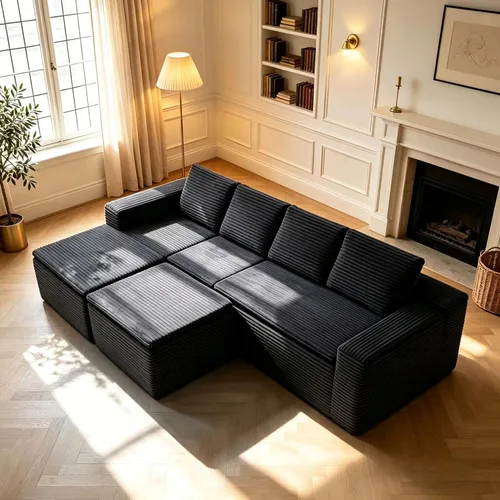 Miniatura 20 de Sofá modular de nube, sofá seccional sin hueso para sala de estar, sofá de espuma viscoelástica de tela de pana, sin montaje, de lujo, moderno