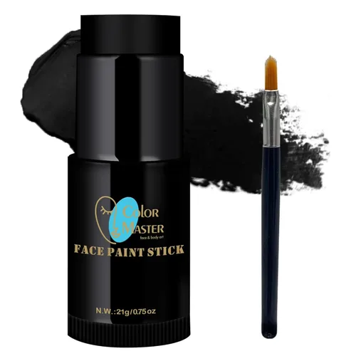 ColorMaster - Pintura en barra negra para rostro y cuerpo, 0.75 onzas, crema retorcida para ojos de béisbol, pintura facial de fútbol, disfraces de