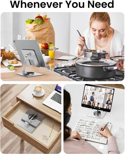 Miniatura 7 de TIGRIS - Soporte para tableta giratorio de 360°, ajustable y plegable, soporte para tableta súper resistente, súper estable y portátil para oficina