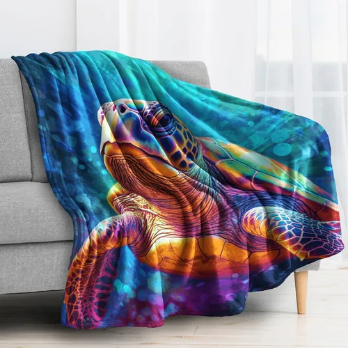 Miniatura 2 de Manta de forro polar de tortuga marina para sofá, cama, sofá, manta con estampado de océano, manta de franela de felpa súper suave y acogedora, 30 x