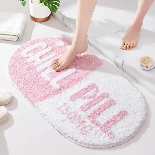 FROZZUR Chill Pill - Tapete de baño, antideslizante, color rosa, para baño, con forma linda, para tina, tapete de felpa lavable, color rosa
