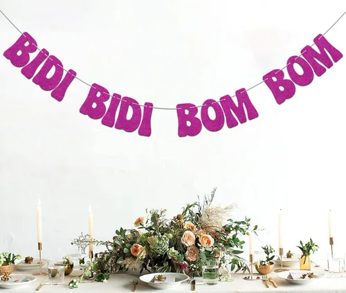 Miniatura 4 de Bidi Bidi Bom Bom Banner para despedida de soltera Baile latino mexicano Beat Latina Dance Music Beat Decoración Rosa Fuerte Glitter