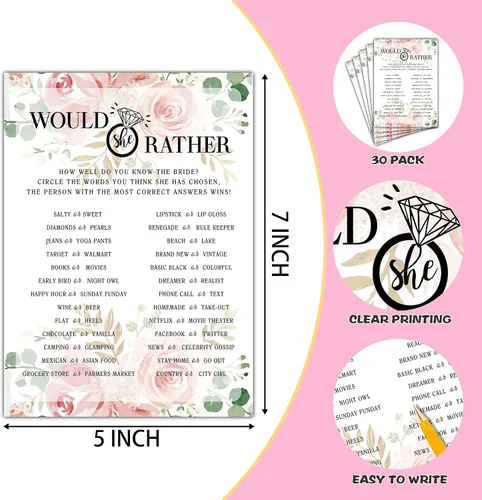 Miniatura 2 de Juego de despedida de soltera – What In Your Purse Tarjetas de fiesta para boda – Decoración floral de fiesta de boda – Suministros y actividades