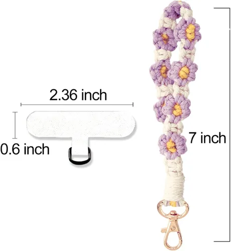 Miniatura 6 de Correa de muñeca para teléfono estilo boho con macramé, cordón para teléfono celular con pestaña de anclaje, llavero con dije de muñeca, cadena
