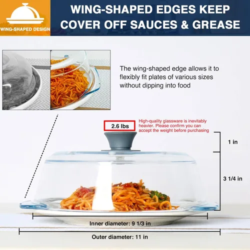 Miniatura 3 de lopeztek Cubierta de vidrio para salpicaduras de microondas, fundas de horno de microondas de vidrio para alimentos, protector de salpicaduras