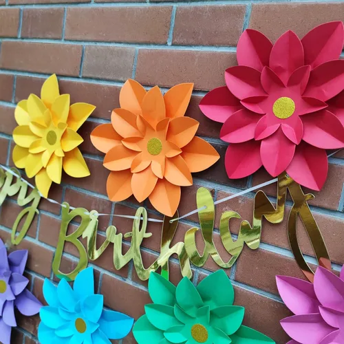 Miniatura 6 de Juego de 7 flores de papel arcoíris para pared de 10 pulgadas, decoración de telón de fondo para fiesta temática de arcoíris, fiesta de cumpleaños