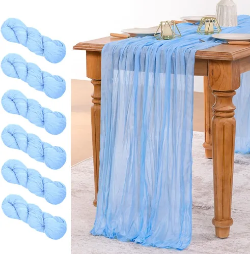 Miniatura 40 de MLMW Paquete de 6 Caminos de Mesa de Estopilla Azul Polvoriento para Revelación de Género Boho Gasa Rústica de Tela de Queso Camino de Mesa 160 Azul