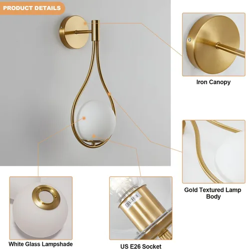 Miniatura 3 de KCO Lighting - Aplique de pared con diseño de gota de mediados de siglo, lámpara de pared de latón cepillado, lámpara de montaje en pared