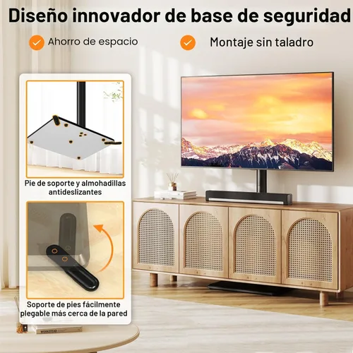 Miniatura 5 de TVON Soporte de piso para TV con soporte para la mayoría de las pantallas planas/curvas de 32 a 60 pulgadas hasta 88 libras, soporte de TV ajustable