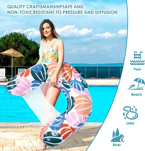 Miniatura 3 de Paquete de 2 flotadores de piscina para adultos, silla flotante inflable para piscina con soporte para tazas, hamaca, juguetes, inflable