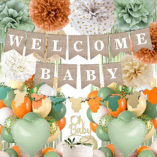 Miniatura 8 de Decoración de baby shower rosa polvoriento, juego de decoración de baby shower para niña con pancarta de bienvenida para bebé, pompones de papel